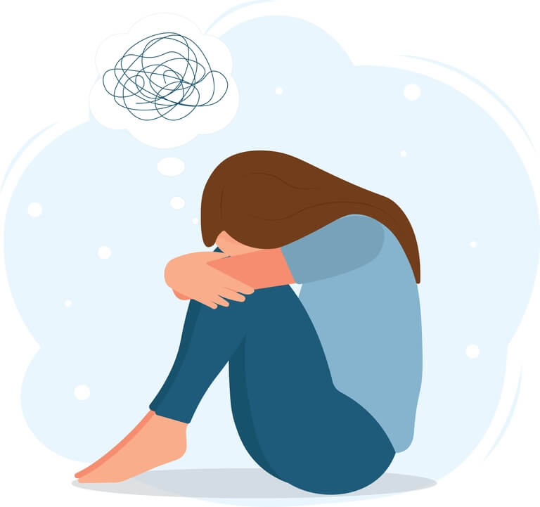 gestion del estrés y las emociones: persona con problemas sentada en el suelo